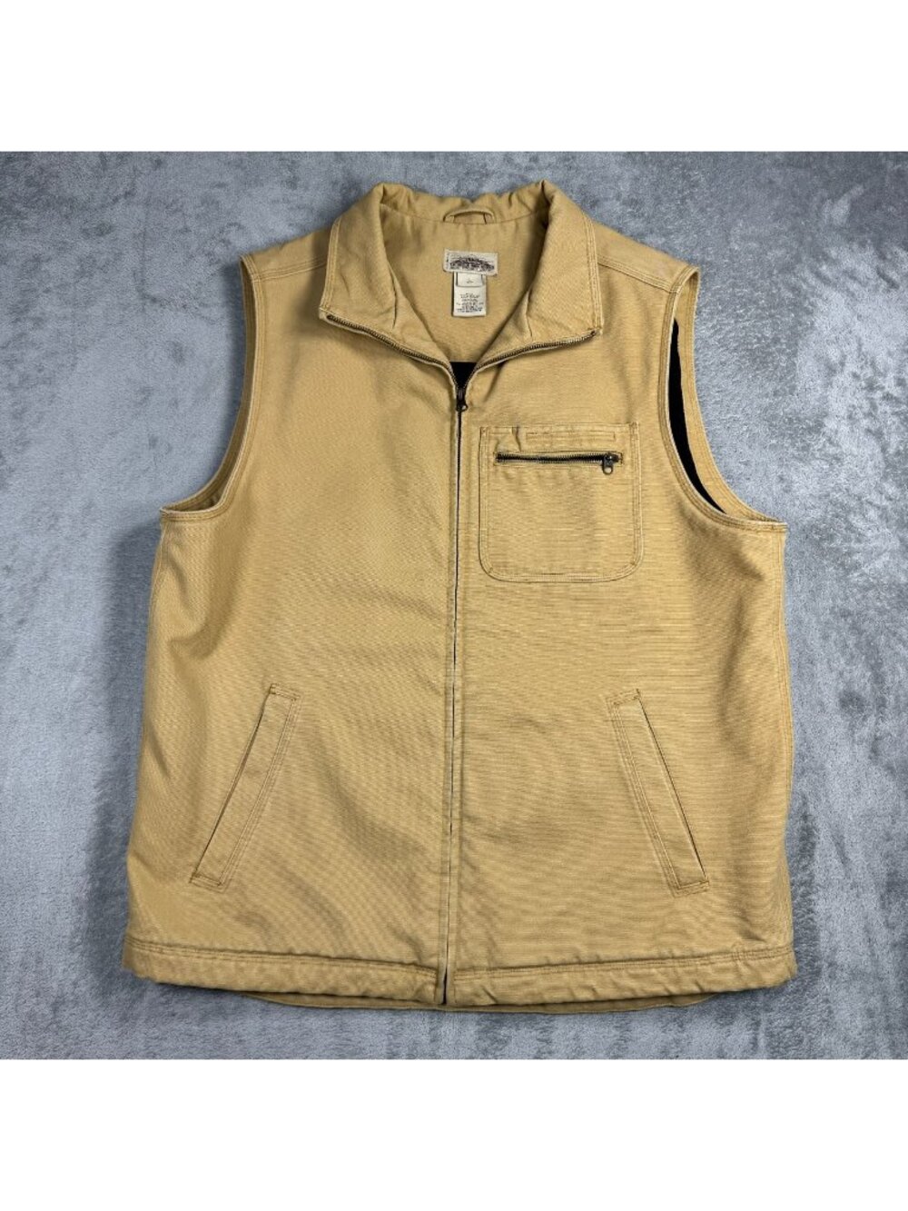 LL Bean Katahdin Iron Works Wool Lined Canvas Vest Mens L Tall Tan Workwear